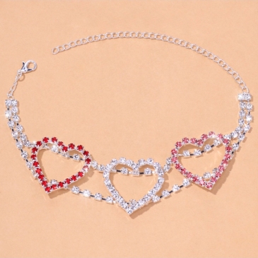 Cute Contrast Color  Heart Rhinestone  Ladies Anklets