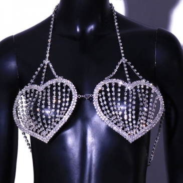 Nightclub Heart Rhinestone Halter Body Chain