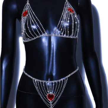 Sexy Crystal Halter Two Pieces Set Metal Body Chain