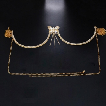 Sexy Rhinestone Butterfly Tassel U Shape Body Chain