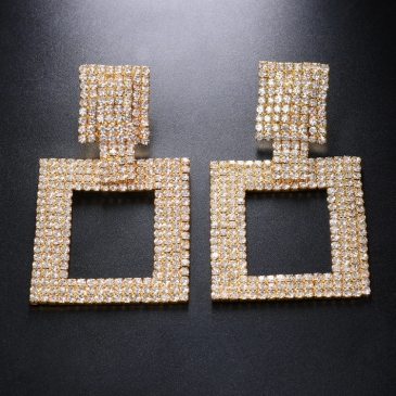   Urban Fashion Geometric Square Shape Rhinestone Earrings