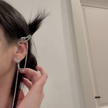 Personalized Rhinestone Ear Bone Clip Long Tassel Earrings