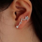 Personalized Star Zircon Faux Pearl Ear Stud Earring