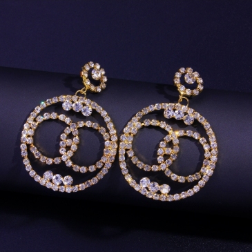 Round Shape  Rhinestone Ladies Earrings