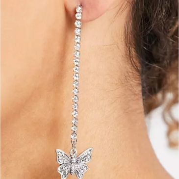 Sparkly Diamond Simple Butterfly Pendant Earrings