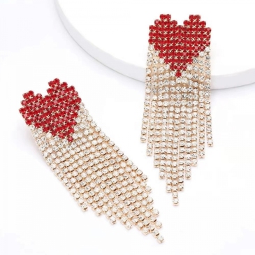 Trendy Heart Rhinestone Tassel Ladies Earrings