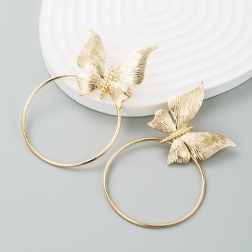 Urban Ladies Alloy Butterfly Hoop Earrings