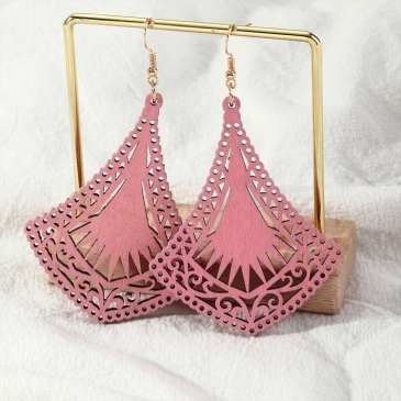 Vintage Wood Hollow Out Geometric Earrings