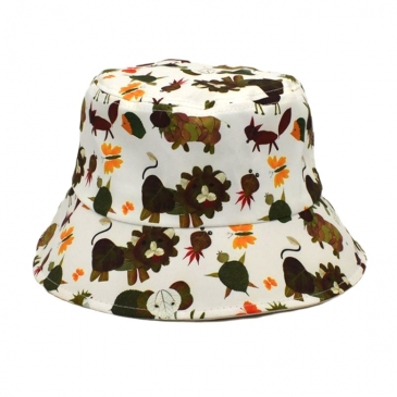 Animal Leaf Printed Cotton  Fisherman Hat  For Unisex