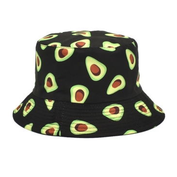 Avocado Printed Black Unisex Fisherman Hats For Women