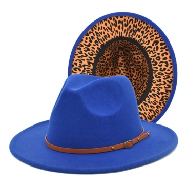 British Style Vintage Unisex Leopard Felt Fedora Hat 