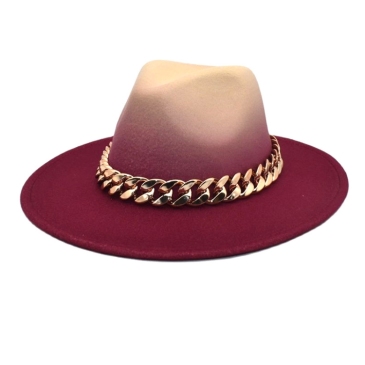 Ladies Gradient Color Big Chain Men Fedora Hat 