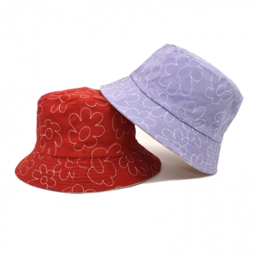 Spring Casual Flower Embroidery Fisherman Hat