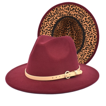 Street Outdoor Reversible Leopard Woolen Fedora Hats