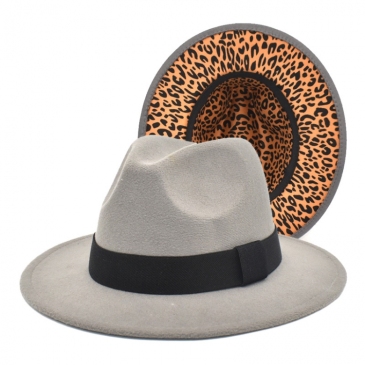 Stylish Leopard Felt Woolen Fedora Hat 