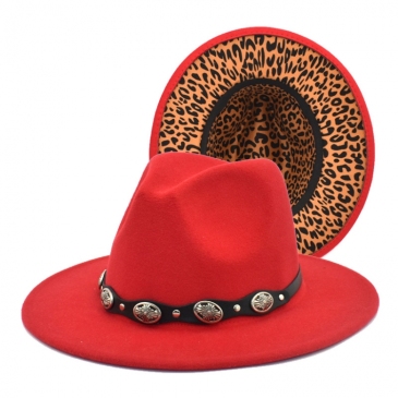 Trendy British Style Unisex Leopard Felt Fedora Hat 