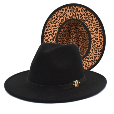 Vintage Leopard Felt Fedora Hat  For Women 