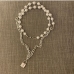 6 Faux Pearl Chain Lock Pendant Necklace