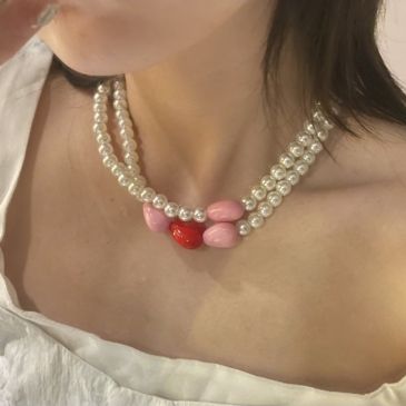  Faux Pearl Heart Beading Choker Necklace