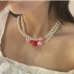1 Faux Pearl Heart Beading Choker Necklace