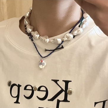  Faux Pearl Pendant Hip Hop Design Necklace