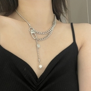  Metal Chain Faux Pearl Layered Necklace