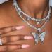 4 Rhinestone Butterfly Hip Hop Pendant Necklace