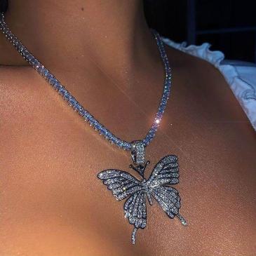  Rhinestone Butterfly Hip Hop Pendant Necklace
