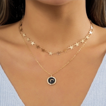 Casual Star  Round Crescent Pendant Necklace