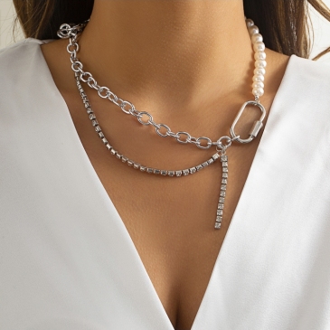 Designer Faux Pearl Rhinestone  Ladies Necklace