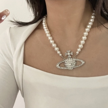 Faux Pearl Rhinestone Ladies Pendant Necklace