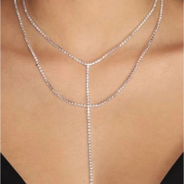 Simple Diamond Double Layer Long Necklace