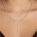 1Simple Diamond Double Layer Long Necklace