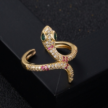 Unisex Hip Hop Snake Shape Rhinestone Open Ring