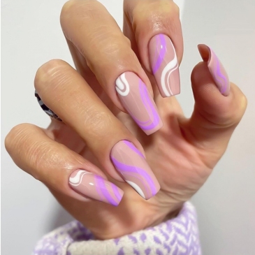  Fashion French Simple Wave False Nail Patch