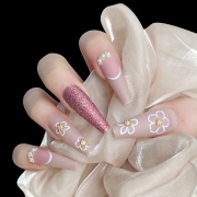 Personalized Faux-Pearl Flower Long Fake Nail Sets