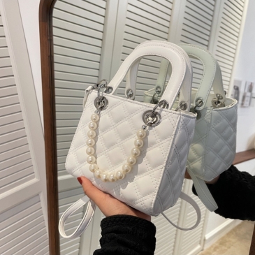  PU Rhombus Plaid Faux Pearl Design Handbags