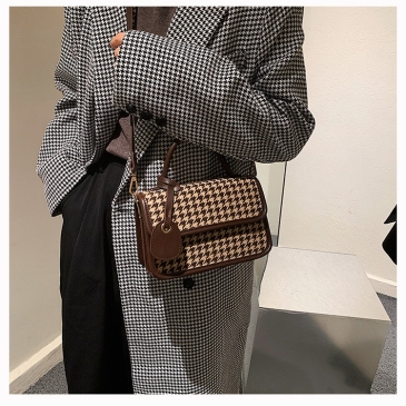 Contrast Color Houndstooth Handbag Shoulder Bags