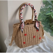 Straw Heart Drawstring Handbags For Women