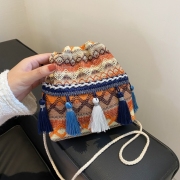  Retro Ethnic Weave Tassels Bucket Bag