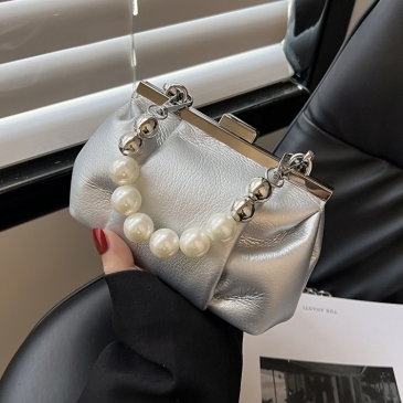 Designer Ladies Faux Pearl Chain  White Shoulder Bags