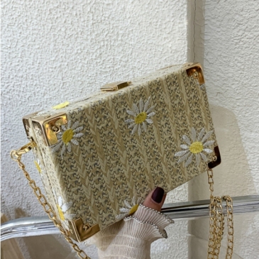 Fashion Daisy Embroidery Straw Chain Shoulder Bags