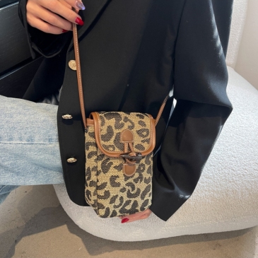 Fashionable Houndstooth Leopard Phone Shoulder Bag