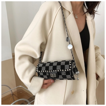 French Style Rhinestone Twist Lock Shoulder Bags