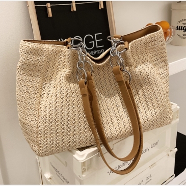  Chain Weave Straw Tote Bag For Women