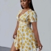 4Fitted Deep V Printed Short Sleeve Summer Dresses