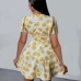 6Fitted Deep V Printed Short Sleeve Summer Dresses