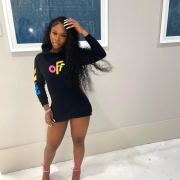  Gradient Color Letter Hooded Long Sleeve Mini Dress