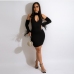 3 Sexy Halter Patchwork Backless Long Sleeve Dress