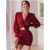 7 Sexy V Neck Hollowed Out Ruched Long Sleeve Dress